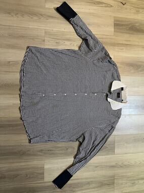 Steven Land Mens 20 36/37 Dress Shirt Black White Houndstooth French Cuff